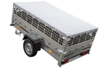Remorque benne basculante UNITRAILER Garden Trailer 230 KIPP 230×125 cm, PTAC 750 kg, ridelles grillagées + bâche plate