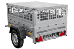 Remorque benne basculante UNITRAILER Garden Trailer 150 KIPP 150×106 cm, PTAC 750 kg, bâche plate grise + roue jockey