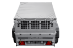 Remorque benne basculante UNITRAILER Garden Trailer 150 KIPP 150×106 cm, PTAC 750 kg, bâche plate grise + roue jockey