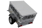 Remorque benne basculante UNITRAILER Garden Trailer 150 KIPP 150×106 cm, PTAC 750 kg, bâche plate grise + roue jockey