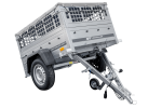 Remorque benne basculante UNITRAILER Garden Trailer 150 KIPP 150×106 cm, PTAC 750 kg, bâche plate grise + roue jockey