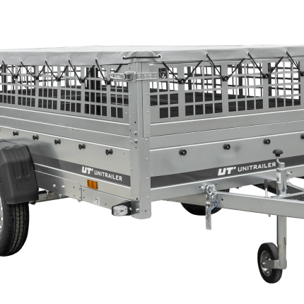 Remorque sur ressorts UNITRAILER Garden 264/R KIPP 264×125 ridelles grillagées châssis H-0 bâche grise 750 kg
