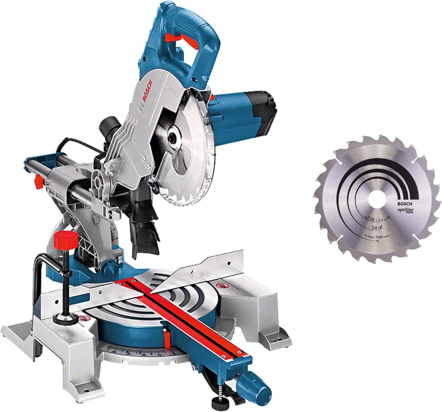 Kabelgebundene Radial-Gehrungssäge 1400 W Ø216 mm mit 2 Sägeblättern