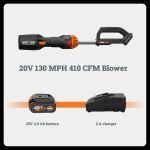 Souffleur de feuilles sans fil 20 V avec batterie et chargeur 410 CFM
