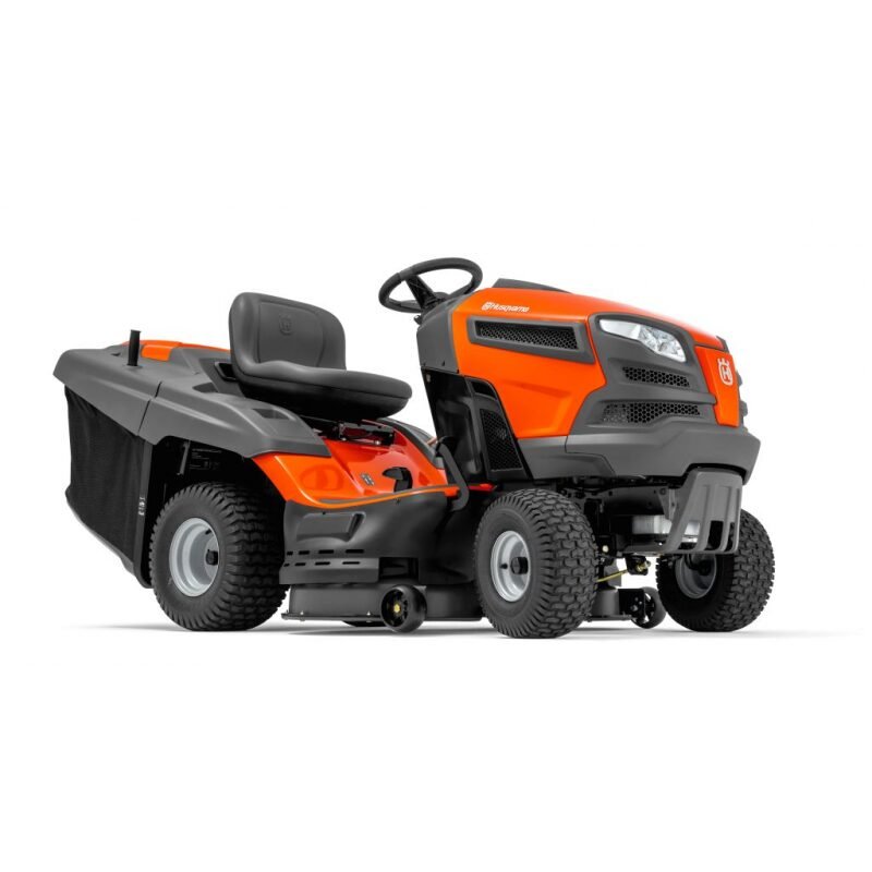 Tondeuse autoportée 97 cm bac 320 L moteur bicylindre 656 cm³ transmission hydrostatique au pied coupe 38–102 mm