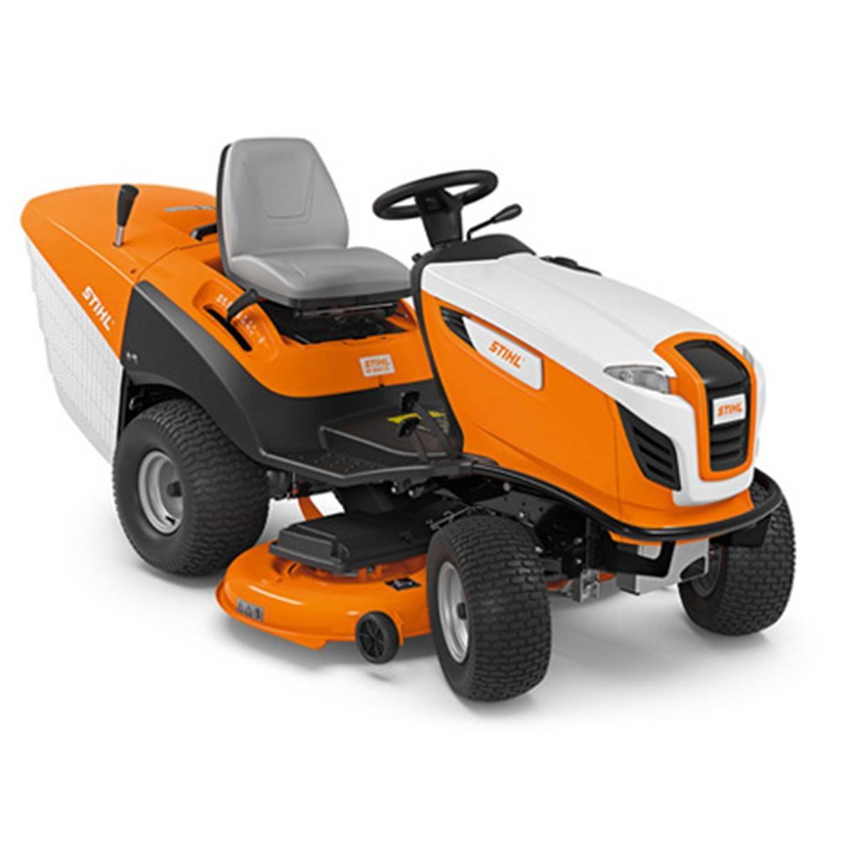 Tondeuse autoportée 125 cm bac 350 L moteur bicylindre entraînement hydrostatique jusqu’à 10 000 m²