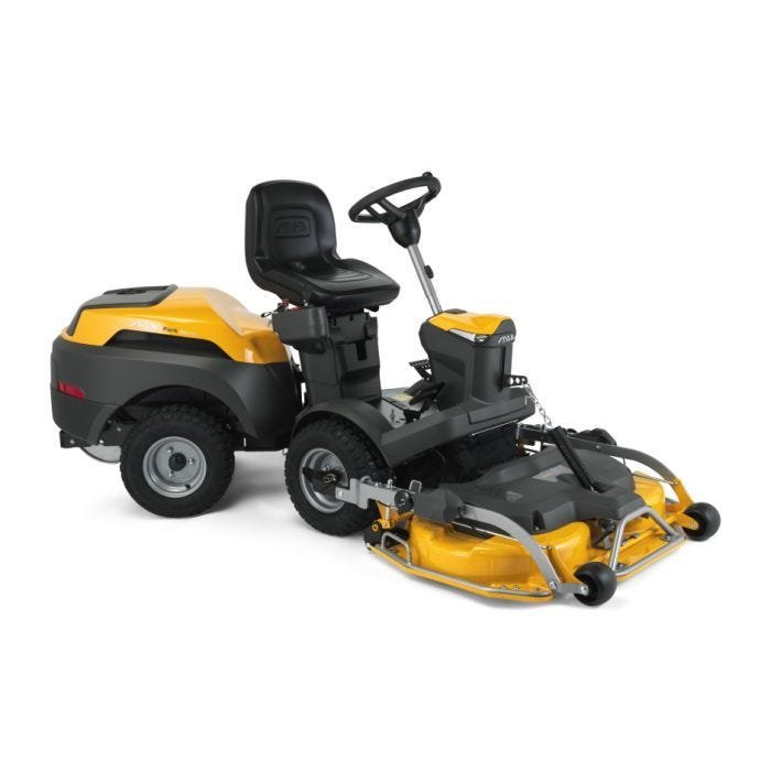 Tondeuse autoportée thermique 95 à 110 cm avec direction articulée et moteur bicylindre 586 cm³